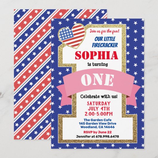 Invitation Fête de l'Indépendance Fille 1er fête d'anniversai (Devant / Derrière)