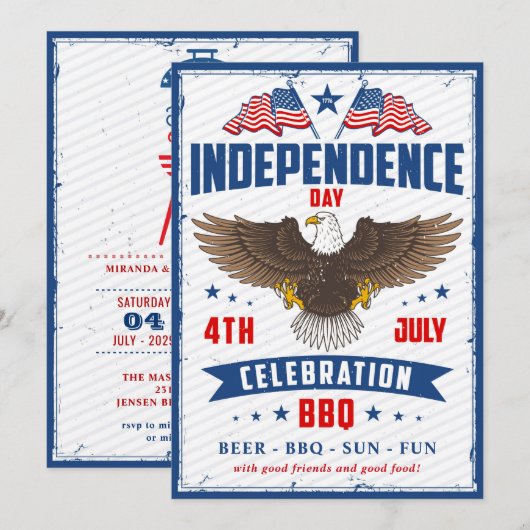 Invitation fête de l'indépendance vintage 4 juillet (Devant / Derrière)