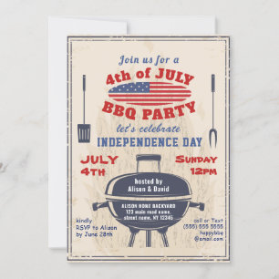 Invitation Fête de l'Indépendance vintage 4 juillet