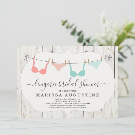 Invitation Fête de lingerie pour mariage - Linge rustique sur (Debout devant)