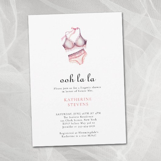 Invitation Fête de lingerie rose Ooh La La Bow Fête des marié