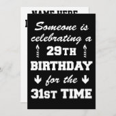 Invitation Fête de l'invitation du 31e anniversaire du 29e an (Devant / Derrière)