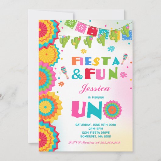 Invitation Fête de l'Invitation Fiesta Fun Turto Uno (Devant)