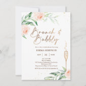 Invitation Fête de l'mariée à bulles de brunch rose or (Devant)