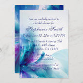 Invitation Fête de l'mariée à fleurs Abstraites bleue et viol (Devant / Derrière)