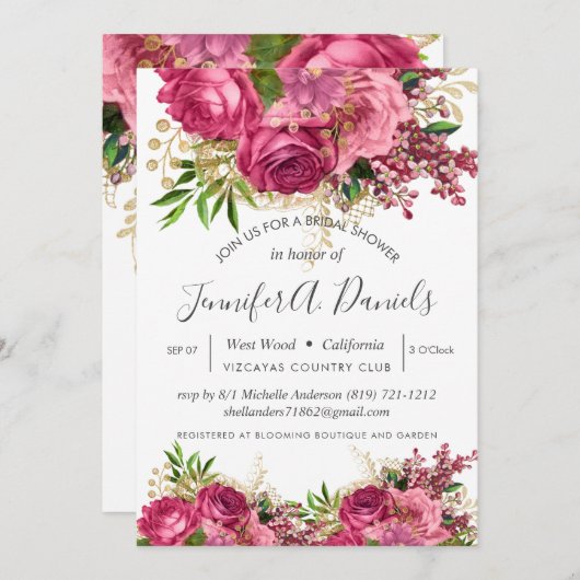 Invitation Fête de l'mariée à fleurs blanches blanches (Devant / Derrière)