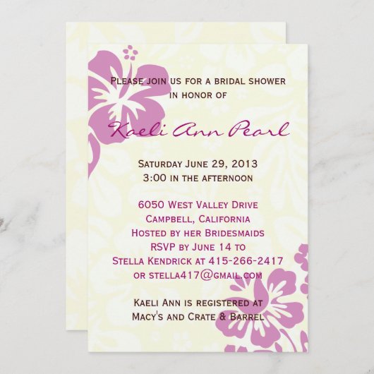 Invitation Fête de l'mariée à fleurs de plage - Lilac (Devant / Derrière)