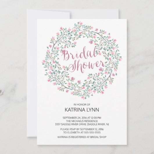 Invitation Fête de l'mariée à fleurs rose (Devant)