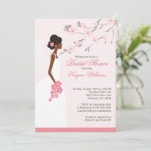 Invitation Fête de l'mariée afro-américaine en fleurs de ceri (Debout devant)
