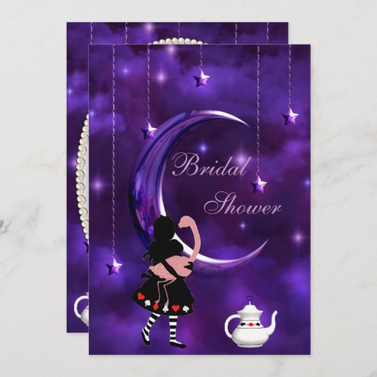 Invitation Fête de l'mariée Alice et Flamant rose Purple Moon (Devant / Derrière)