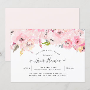 Invitation Fête de l'mariée, Aquarelle Pale Pink Peonies