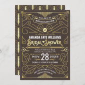 Invitation Fête de l'mariée Art déco Élégant chocolat à l'or (Devant / Derrière)