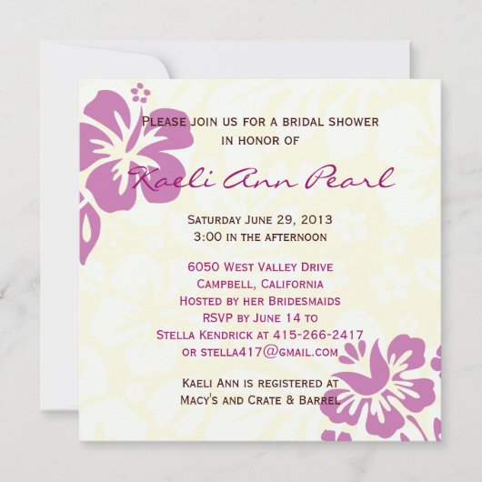 Invitation Fête de l'mariée aux fleurs de plage - violet (Devant)