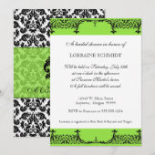 Invitation Fête de l'mariée Black n White Fleur de Lis Damask (Devant / Derrière)