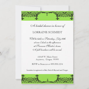 Invitation Fête de l'mariée Black n White Fleur de Lis Damask