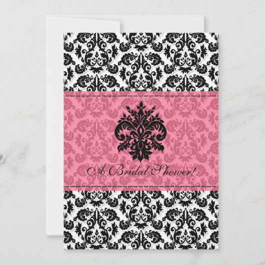 Invitation Fête de l'mariée Black n White Fleur de Lis Damask (Dos)