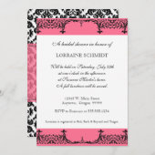 Invitation Fête de l'mariée Black n White Fleur de Lis Damask (Devant / Derrière)