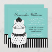 Invitation Fête de l'mariée bleue Gâteau de Mariage noir et b (Devant / Derrière)