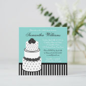 Invitation Fête de l'mariée bleue Gâteau de Mariage noir et b (Debout devant)