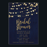 Invitation Fête de l'mariée Blue Gold Rustic Wood & Lights<br><div class="desc">customiser pour votre événement</div>