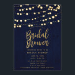 Invitation Fête de l'mariée Blue Gold Rustic Wood & Lights<br><div class="desc">customiser pour votre événement</div>