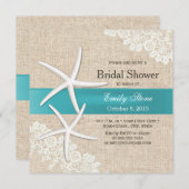 Invitation Fête de l'mariée Blue Starfish Lace & Burlap (Devant / Derrière)