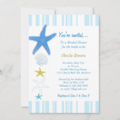 Invitation Fête de l'mariée Blue Starfish & Stripes (Devant)