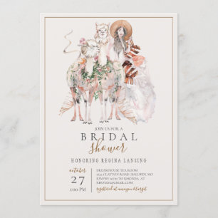 Invitation Fête de l'mariée Boho Bride et Llamas