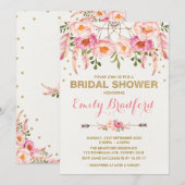 Invitation Fête de l'mariée Boho Pink Gold Floral Dreamcatche (Devant / Derrière)
