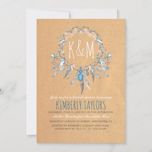 Invitation Fête de l'mariée Boho Vintage Dreamcather (Devant)