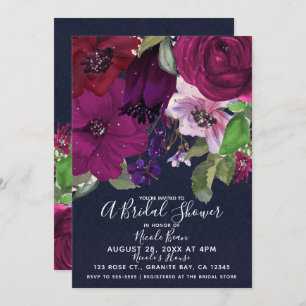 Invitation Fête de l'mariée Bold Berry Fuchsia Floral Bouquet