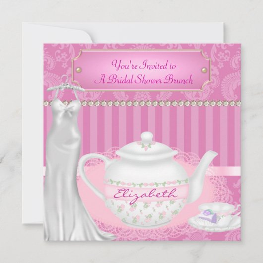 Invitation Fête de l'mariée Brunch Damask (Devant)