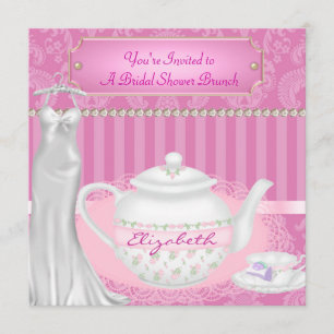 Invitation Fête de l'mariée Brunch Teapot & Teacup Damask