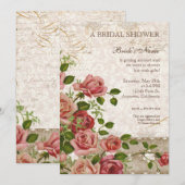 Invitation Fête de l'mariée - Carte Vintage Rose T (Devant / Derrière)