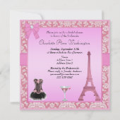Invitation Fête de l'mariée Chic Pink Paris Damask Corset (Dos)