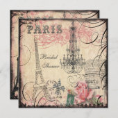Invitation Fête de l'mariée Chic Tour Eiffel & Chandelier (Devant / Derrière)