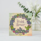 Invitation Fête de l'mariée colorée de Cactus (Debout devant)