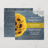 Invitation Fête de l'mariée Country Sunflower Blue Jeans (Devant / Derrière)