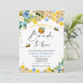 Invitation Fête de l'mariée d'abeilles Bleu & Gold Floral Mar (Debout devant)