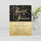 Invitation Fête de l'mariée d'anneaux dorés noirs en or perso (Debout devant)