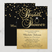Invitation Fête de l'mariée d'anneaux dorés noirs en or perso (Devant / Derrière)