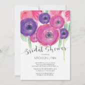 Invitation Fête de l'mariée d'aquarelle couleur violet gras (Devant)