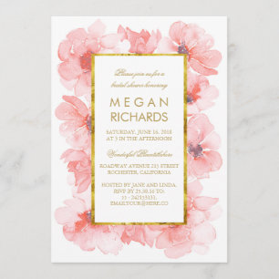 Invitation Fête de l'mariée d'aquarelle florale Vintage Gold