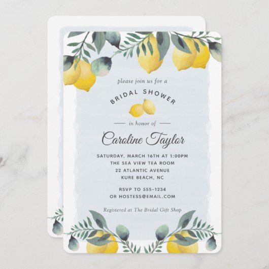 Invitation Fête de l'mariée d'aquarelle moderne Lemon (Devant / Derrière)