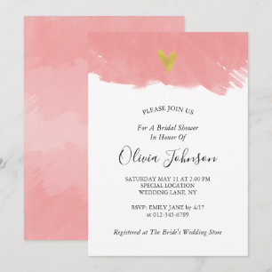 Invitation Fête de l'mariée d'aquarelle rose coeur simple et