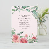 Invitation Fête de l'mariée d'aquarelle rose verte (Debout devant)