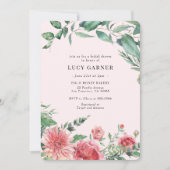 Invitation Fête de l'mariée d'aquarelle rose verte (Devant)