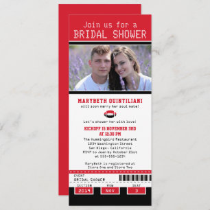 Invitation Fête de l'mariée de billets de Black Bright Red Fo