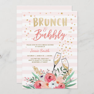Invitation Fête de l'mariée de Brunch et champagne d'or rose