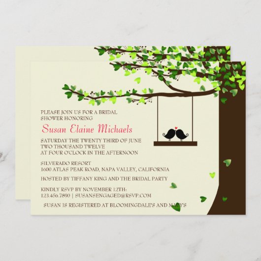 Invitation Fête de l'mariée de chênes de Inséparables en chut (Devant / Derrière)